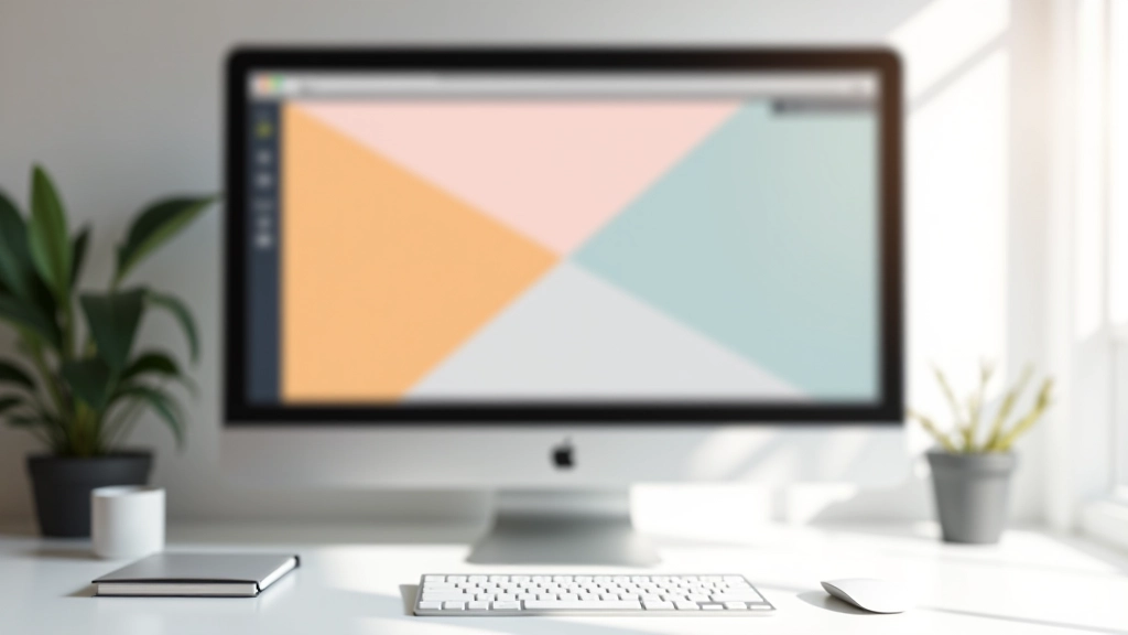 Monitor zobrazující webovou stránku se šikmými barevnými sekcemi a rozdělením pozadí